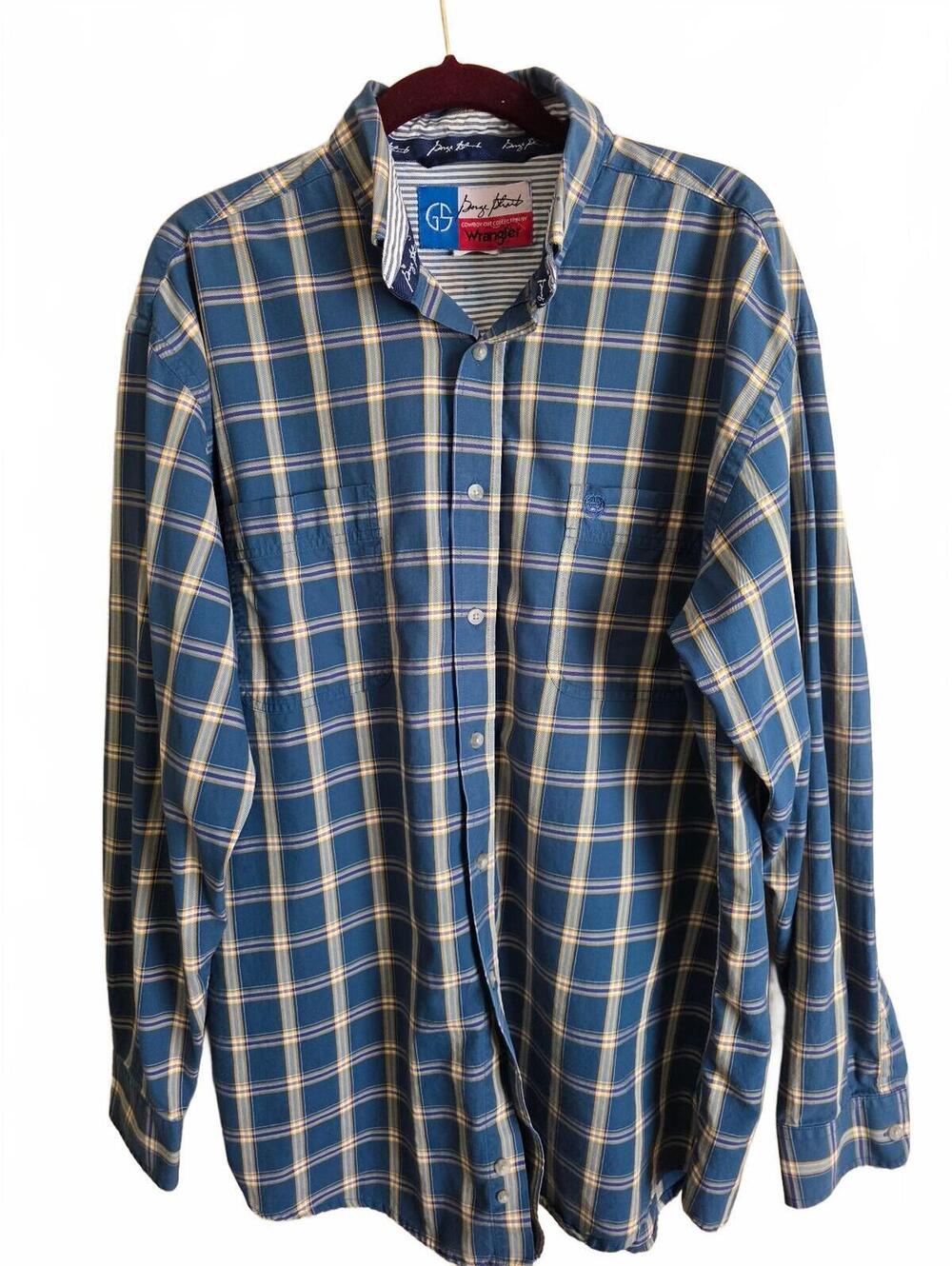 Wrangler George Strait Cowboy Cut Blue Plaid Button-Up Shirt, Size XL